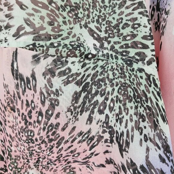 Jeans By Buffalo Women's Animal Print Blouse Sheer Button Up Sz Med Pastel EUC - Picture 8 of 12